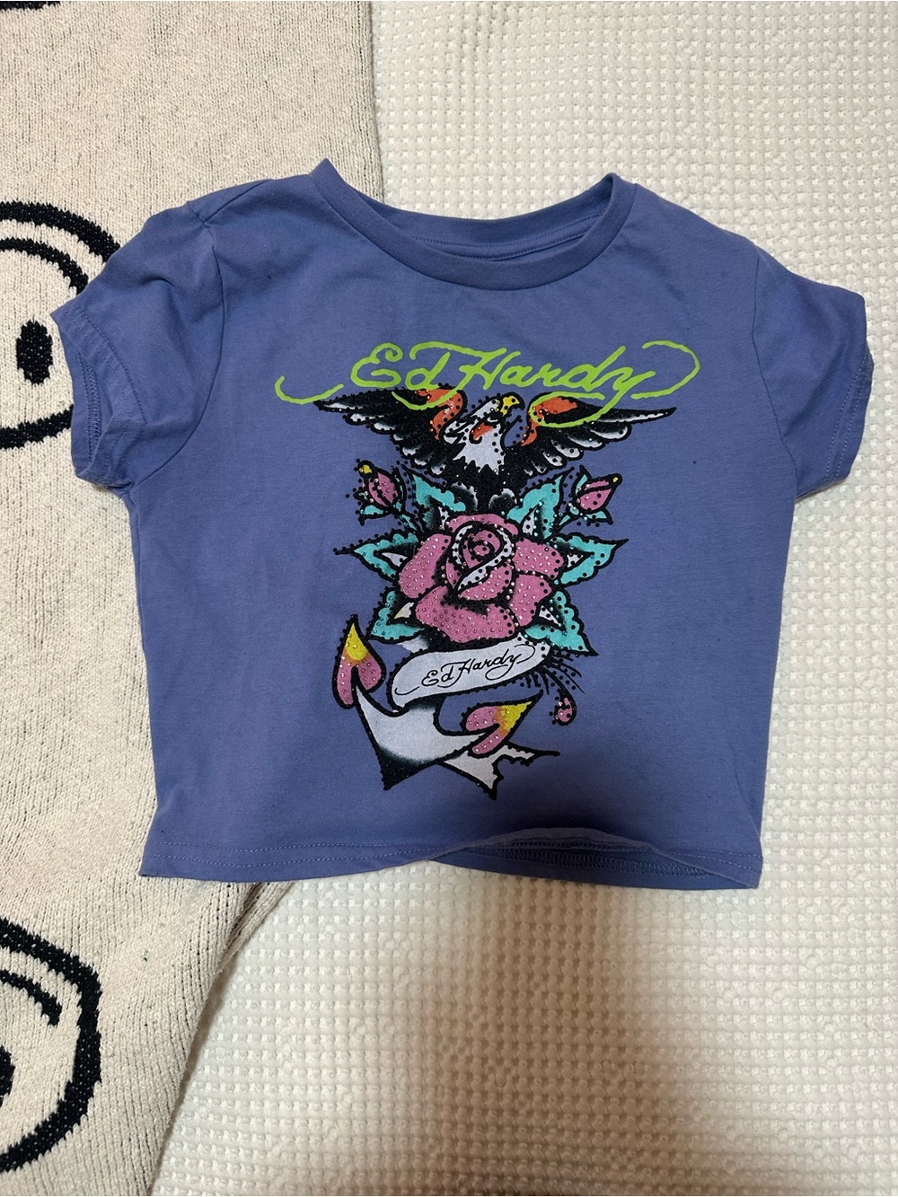 Ed Hardy Lavender Graphic Tee - Rose & Eagle Print